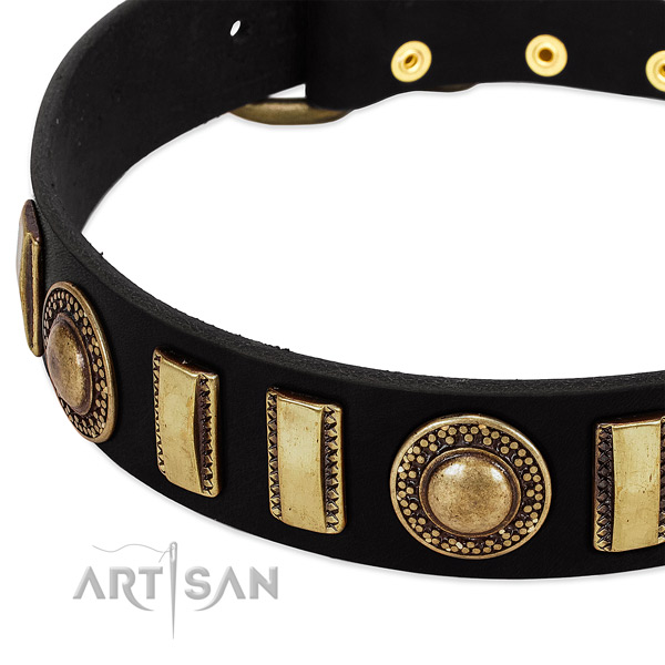 Soft to touch full grain genuine leather dog collar with corrosion proof traditional buckle