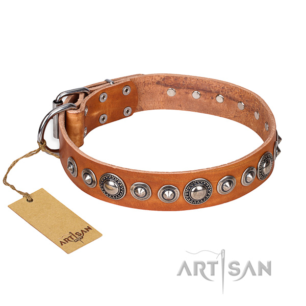 Full grain natural leather dog collar made of high quality material with strong fittings