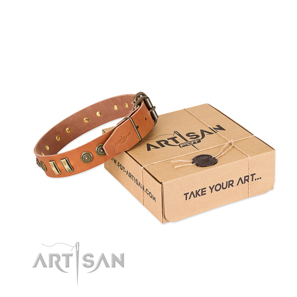 Durable traditional buckle on full grain genuine leather dog collar for your four-legged friend