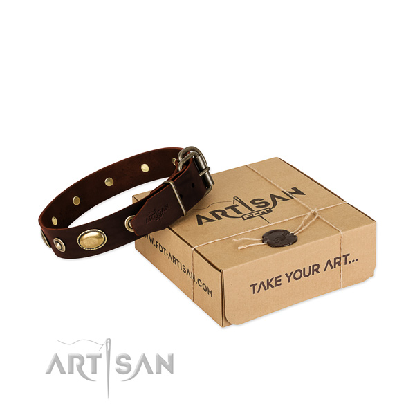 Reliable decorations on full grain leather dog collar for your doggie