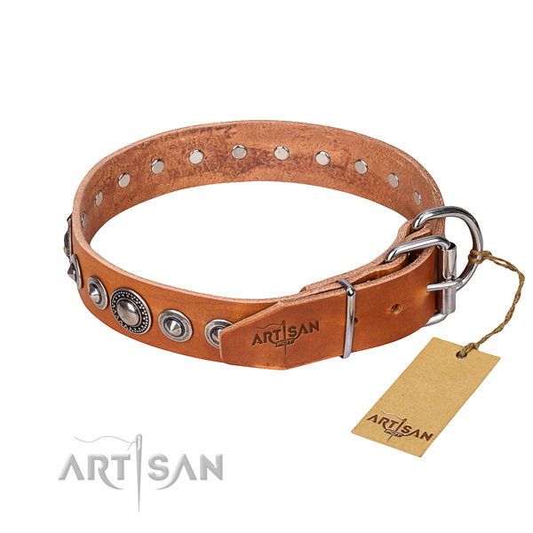 Full grain leather dog collar made of soft material with reliable adornments