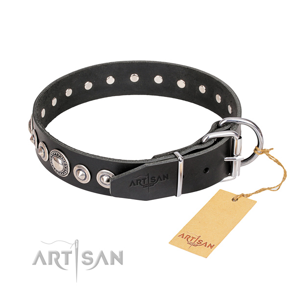 Finest quality embellished dog collar of genuine leather