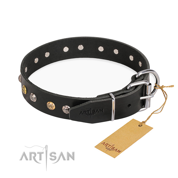 Flexible genuine leather dog collar made for daily use