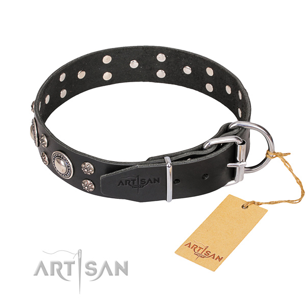 Handy use studded dog collar of top notch full grain leather