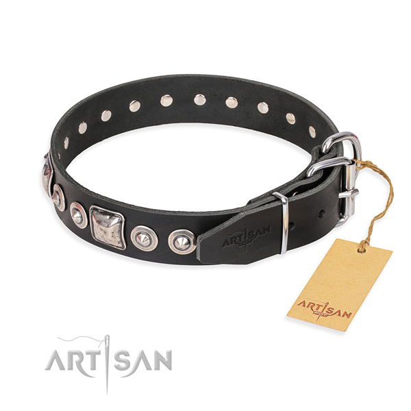 Leather dog collar made of top notch material with reliable studs