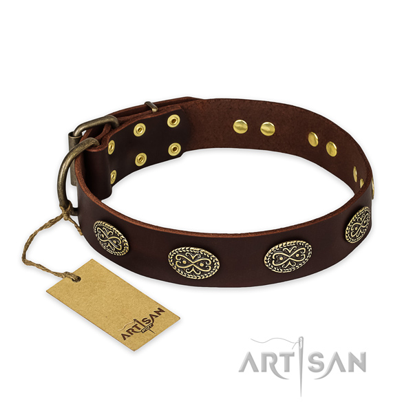 Perfect fit genuine leather dog collar with strong hardware