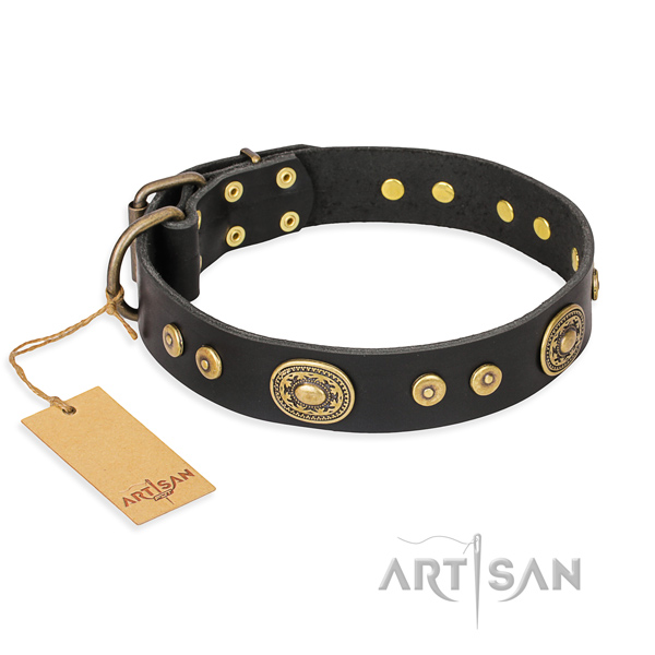 Full grain leather dog collar made of top rate material with corrosion proof hardware