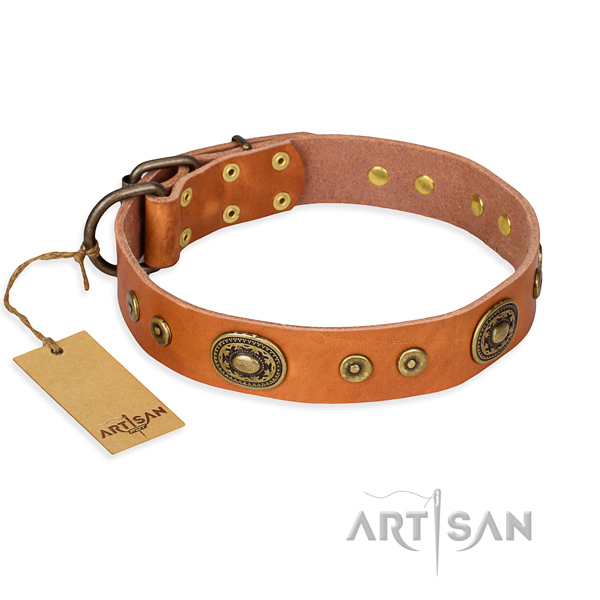 Full grain genuine leather dog collar made of top rate material with corrosion resistant hardware