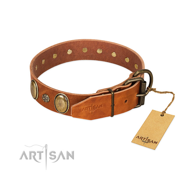 Easy wearing gentle to touch full grain genuine leather dog collar