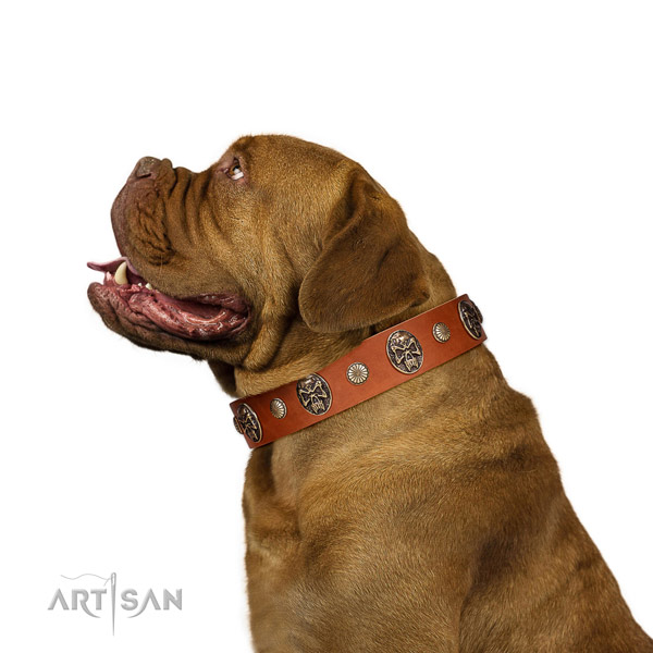 Genuine leather dog collar with exquisite adornments