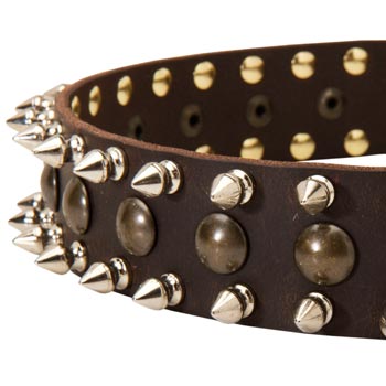 Dogue de Bordeaux Leather Collar with Hand Set Spikes  And Studs