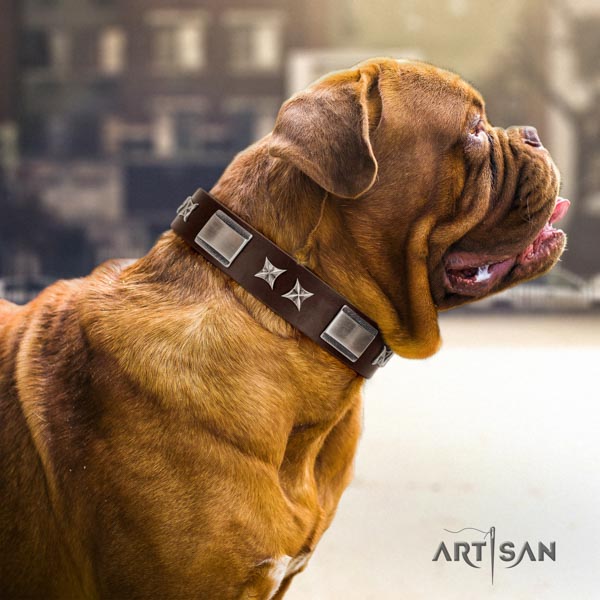 Dogue de Bordeaux unique natural genuine leather collar for handy use