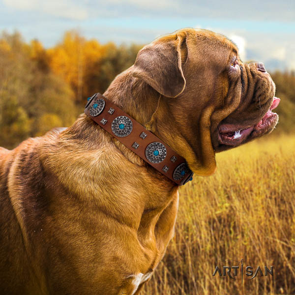 Dogue de Bordeaux embellished leather dog collar for your impressive doggie