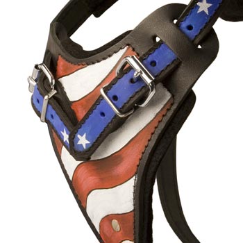 Dogue de Bordeaux Leather Harness With Hand Painted USA  Chest Plate