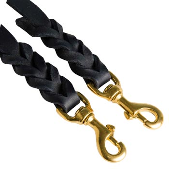 Braided Leather Dogue de Bordeaux Coupler with Brass Snap Hooks