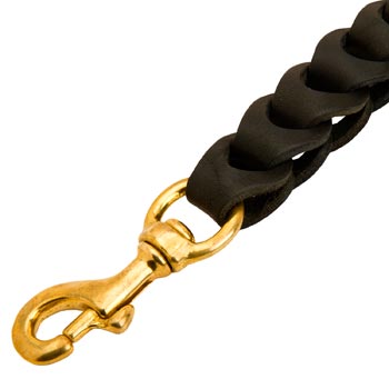 Braided Dogue de Bordeaux Leather Leash with Gold-like Snap Hook