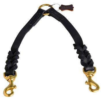 Braided Leather Dogue de Bordeaux Coupler for Walking 2 Dogs