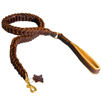 Braided Leather Dogue de Bordeaux Leash with Padding on Handle