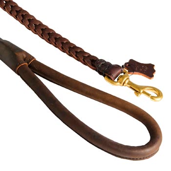 Braided Leather Dogue de Bordeaux Leash with Brass Snap Hook