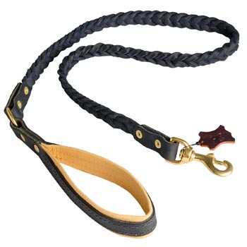 Leather Dogue de Bordeaux Leash with Nappa Padded Handle