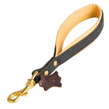 Padded on the Handle Leather Dogue de Bordeaux Leash with Brass Snap Hook