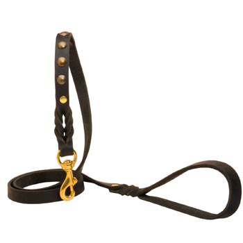 Training Leather Dog Leash Skillfully Studded for Dogue de Bordeaux